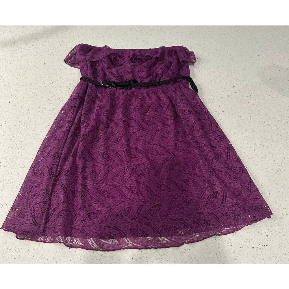 Maurices Sleeveless Bright Purple Lacey Ruffle Belted Short Dress Size XL - Picture 1 of 3
